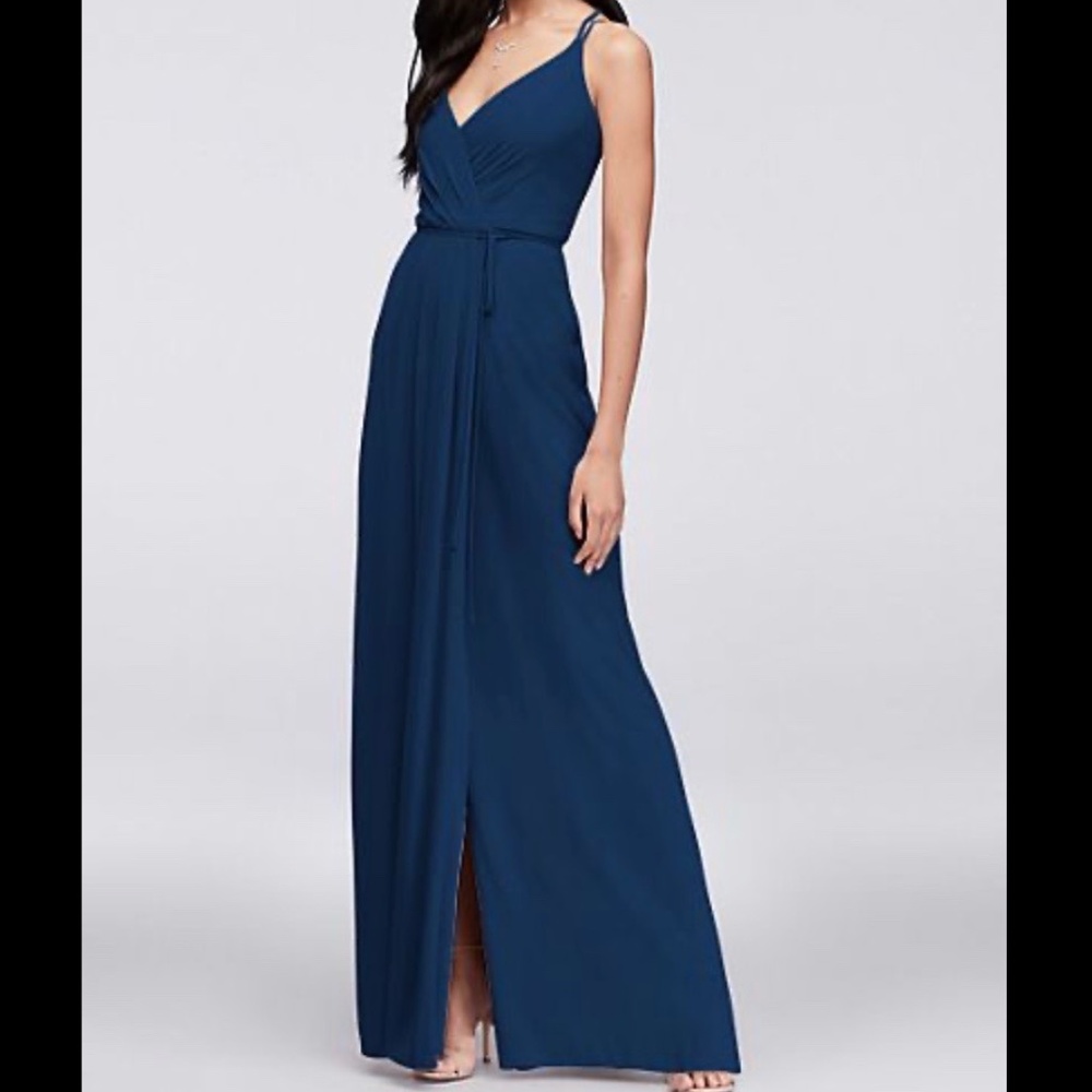 Double Strap Long Georgette Bridesmaid Wrap Dress